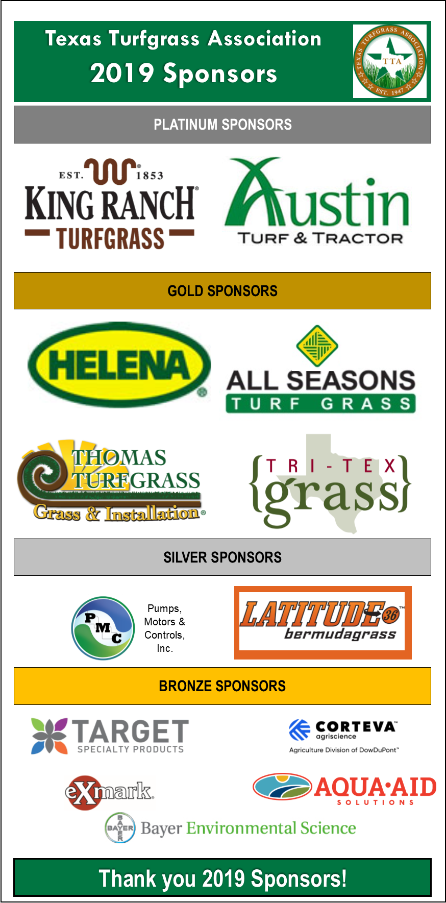 Current Sponsors 2019 Texas Turfgrass Association